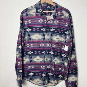 American Eagle Shirt Mens Blue Red Aztec Western All Over Print Southwest Medium